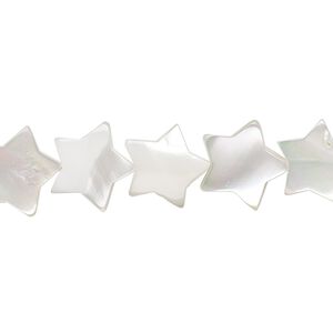 Mother-of-pearl shell 1pkg1, star bead 15.5 to 16 inch white 11x11mm