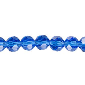 Bead 1pk 32 facets transparent medium blue, Celestial Crystal&reg; 8mm round 15.5-16 inch