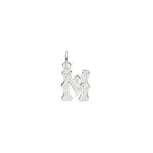 Charm, sterling silver, 9x8mm fancy block alphabet letter "M." Sold individually.