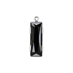 Drop 1pk jet silver plate, Crystal Passions&reg; 25x8mm rectangle 11004