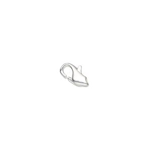 Clasp lobster claw 1pkg100 silver-plated, 9x4mm, brass 1-strand