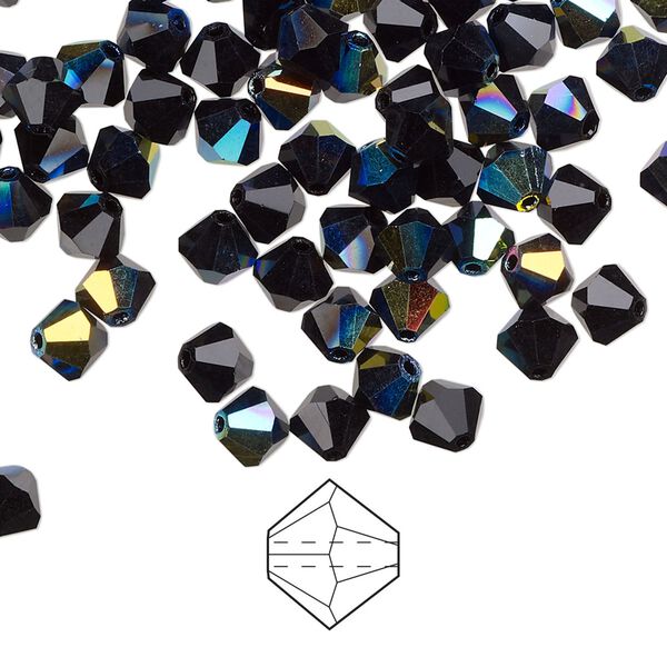Bead 576pk jet AB, Preciosa Czech crystal 5mm bicone image number 0
