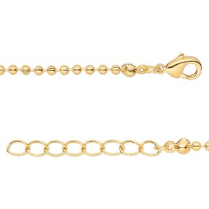 Chain 1pkg2, ball 2mm / lobster claw clasp, gold-finished brass 36 inch