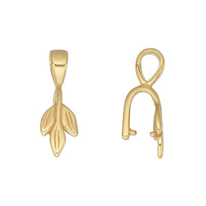 Bail, JBB Findings, ice-pick, gold-plated pewter (tin-based alloy), 23x8mm single-sided leaves with 8.5mm grip length. Sold per pkg of 2.