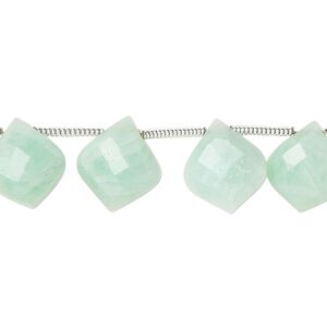 Amazonite 1pkg18, hand-cut side-drilled faceted puffed kite bead natural 11x10mm