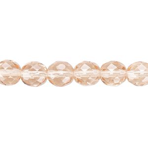 Bead, Czech fire-polished glass, light rose, 8mm faceted round. Sold per pkg of 600 (1/2 mass).