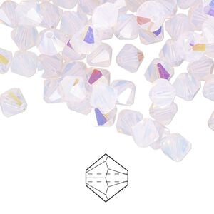 Bead 24pk rose opal AB, Preciosa Czech crystal 6mm bicone