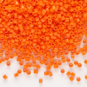 Seed bead, Delica&reg;, glass, pkg/50g, #10 round, opaque orange (DBM-0722).