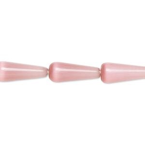 Bead, cat's eye glass (fiber optic glass), dark pink, 16x6mm teardrop, quality grade. Sold per 15-1/2" to 16" strand.