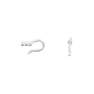 Clasp hook 1pkg10, sterling silver 11x2mm tube / crimp end / fits 0.8mm cord, JBB findings 1-strand