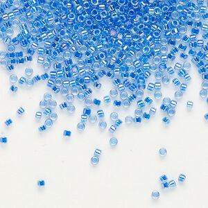 Seed bead, Delica&reg;, glass, pkg/7.5g, #11 round, translucent blue-lined rainbow crystal clear (DB-0077).