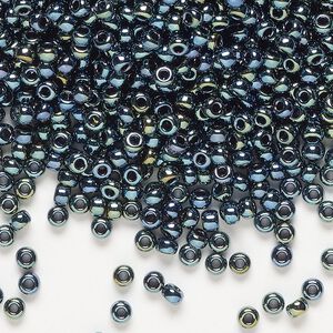 Seed bead, Miyuki, glass, pkg/250g, #8 rocaille, opaque iris gunmetal (RR-456).