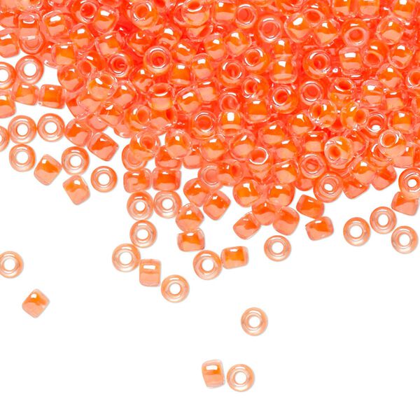 Seed bead, TOHO BEADS&reg;, glass, pkg/250g, #8 round, translucent luminous inside color neon salmon (TR-08-803). image number 0