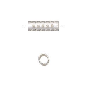 Bead 1pkg10 silver-finished, 16x5.5mm tube / cutout dots, steel
