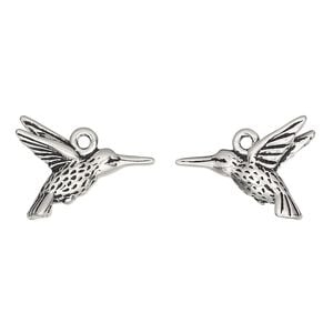 Charm, TierraCast&reg;, antique silver-plated pewter (tin-based alloy), 18x15mm 3D hummingbird. Sold per pkg of 20.