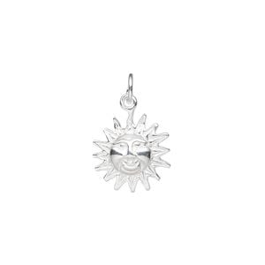 Charm, sterling silver, 12mm sun face. Sold individually.