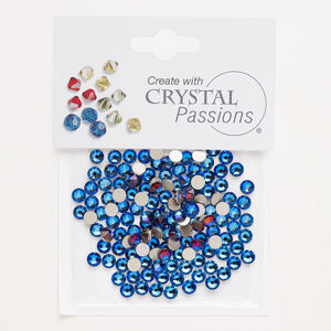 Flat back 1pkg144 meridian blue foil back, Crystal Passions&reg; rhinestone 3.80-4.00mm round SS16