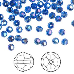 Bead 144pk sapphire shimmer 2X, Crystal Passions&reg; 4mm round 5000