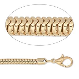 Chain 1pkg1 gold-plated snake, 3.2mm / lobster claw clasp, brass 18 inch