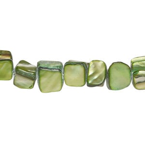 Mother-of-pearl shell 1pkg1, triangle tube bead 14 inch forest green 6x6mm-12x9mm