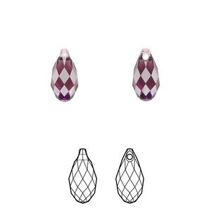 Briolette 24pk amethyst, Crystal Passions&reg; 11x5.5mm pendant drop 6010