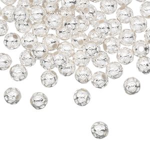 Bead 1pkg100 silver-plated, 5mm weave round, brass
