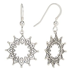 Earring, Create Compliments&reg;, antiqued sterling silver, 39mm open flower and fishhook ear wire, 21 gauge. Sold per pair.