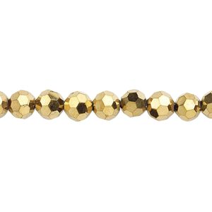 Bead 1pk 32 facets gold metallic, Celestial Crystal&reg; 6mm round 15.5-16 inch