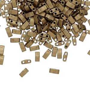 Seed bead, TILA&reg;, glass, pkg/10g, 5x2.3mm half tila rectangle, opaque matte metallic dark bronze, (HTL-2006).