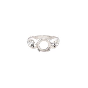 Ring, antiqued sterling silver, 9mm band with starfish design and open back with 8mm round cabochon 4-prong setting, size 7. Sold individually.
