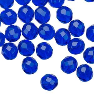 Bead 1pkg50 Czech fire-polished glass, 8mm faceted round, transparent cobalt blue