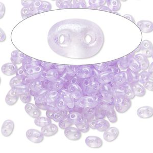 Seed bead, Preciosa Twin&trade; Czech glass, pkg/10g, 5x2.5mm oval, translucent lavender terra pearl clear, (08128).