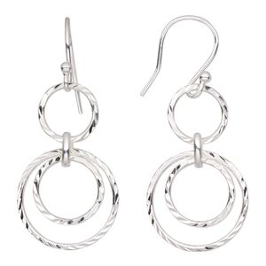 Earring, Create Compliments&reg;, sterling silver, 40mm diamond-cut 3-ring design and fishhook ear wire, 21 gauge. Sold per pair.
