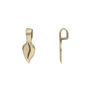 Bail, JBB Findings, glue-on, antiqued brass, 17x6mm with 11x6mm leaf flat base. Sold per pkg of 2.