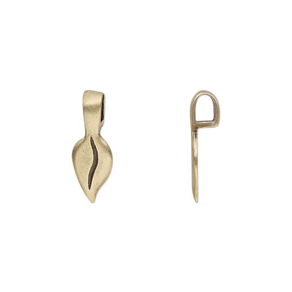 Bail, JBB Findings, glue-on, antiqued brass, 17x6mm with 11x6mm leaf flat base. Sold per pkg of 2. image number 0