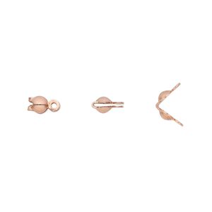 Bead tip bottom clamp-on 1pkg100 copper, 7x3.5mm clamshell / 2 closed loops / 0.029 inch inside diameter, Hot Tips&reg;