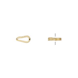 Split ring 1pkg10 gold-plated, 8x4mm teardrop, 5.5x2mm inside diameter / steel