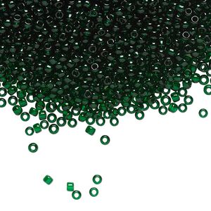 Seed bead, TOHO BEADS&reg;, glass, pkg/7.5g, #11 round, transparent emerald green (TR-11-939).