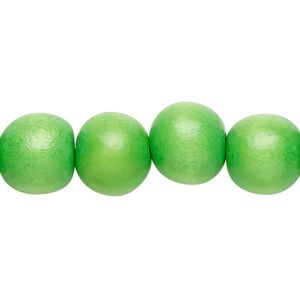 Bead 1pkg1, Taiwanese cheesewood (dyed / waxed), kelly green, 11-12mm round, 15-1/2 to 16 inches.