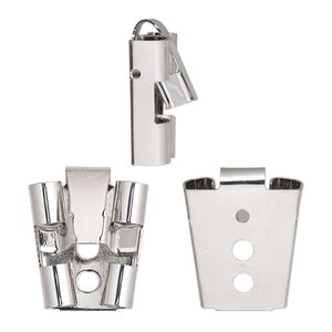 Bolo slide squeeze-action 1pkg1 rhodium-finished, 26x22mm / 4.5mm inside diameter, brass / imitation