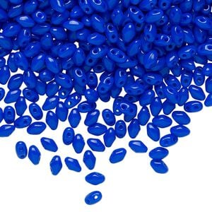 Bead, Preciosa Mini Twin&trade;, Mini Pressed Twin, Czech pressed glass, opaque cobalt, 4x2.5mm oval with (2) 0.7mm holes. Sold per 250-gram pkg.