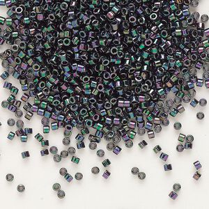 Seed bead, Delica&reg;, glass, pkg/7.5g, #11 round, opaque metallic gold iris plum emerald (DB-1001).