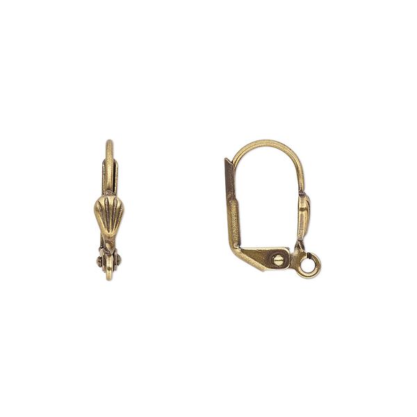 Ear wire leverback 1pkg10 antiqued gold-plated, 15mm / 6x3mm shell / open loop, brass 5 pair image number 0