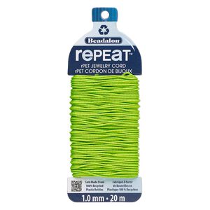 Cord, Beadalon&reg; RePEaT&trade;, recycled polyethylene, lime green, 1mm, 100-pound test. Sold per 20-meter card.