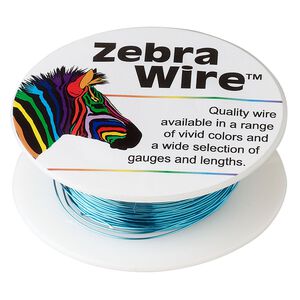 Wire, Zebra Wire&trade;, color-coated copper, turquoise blue, round, 26 gauge. Sold per 30-yard spool.