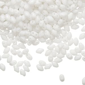 Bead, Preciosa Mini Twin&trade;, Mini Pressed Twin, Czech pressed glass, opaque white, 4x2.5mm oval with (2) 0.7mm holes. Sold per 250-gram pkg.