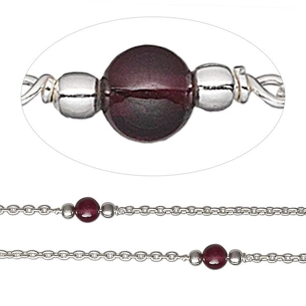 Chain 1pkg1 sterling silver / garnet (natural) beaded, 4mm, 5 foot unfinished image number 0