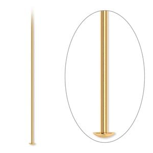 Head pin 1pkg500 gold-plated, 2 inch, 21 gauge brass