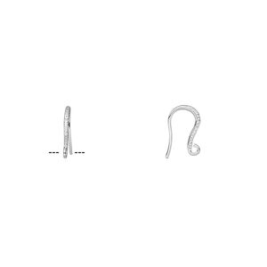 Ear wire fishhook 1pkg10 silver-plated, 16mm textured / open loop, 20 gauge brass 5 pair