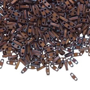 Seed bead, TILA&reg;, glass, pkg/5g, 5x1.2mm quarter tila rectangle, opaque matte metallic dark raspberry, (QTL-2005).